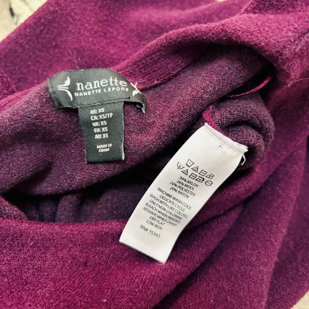 Nanette Lepore Wool Blend Sweater – Burgundy, Classic Crew Neck, Sz XS